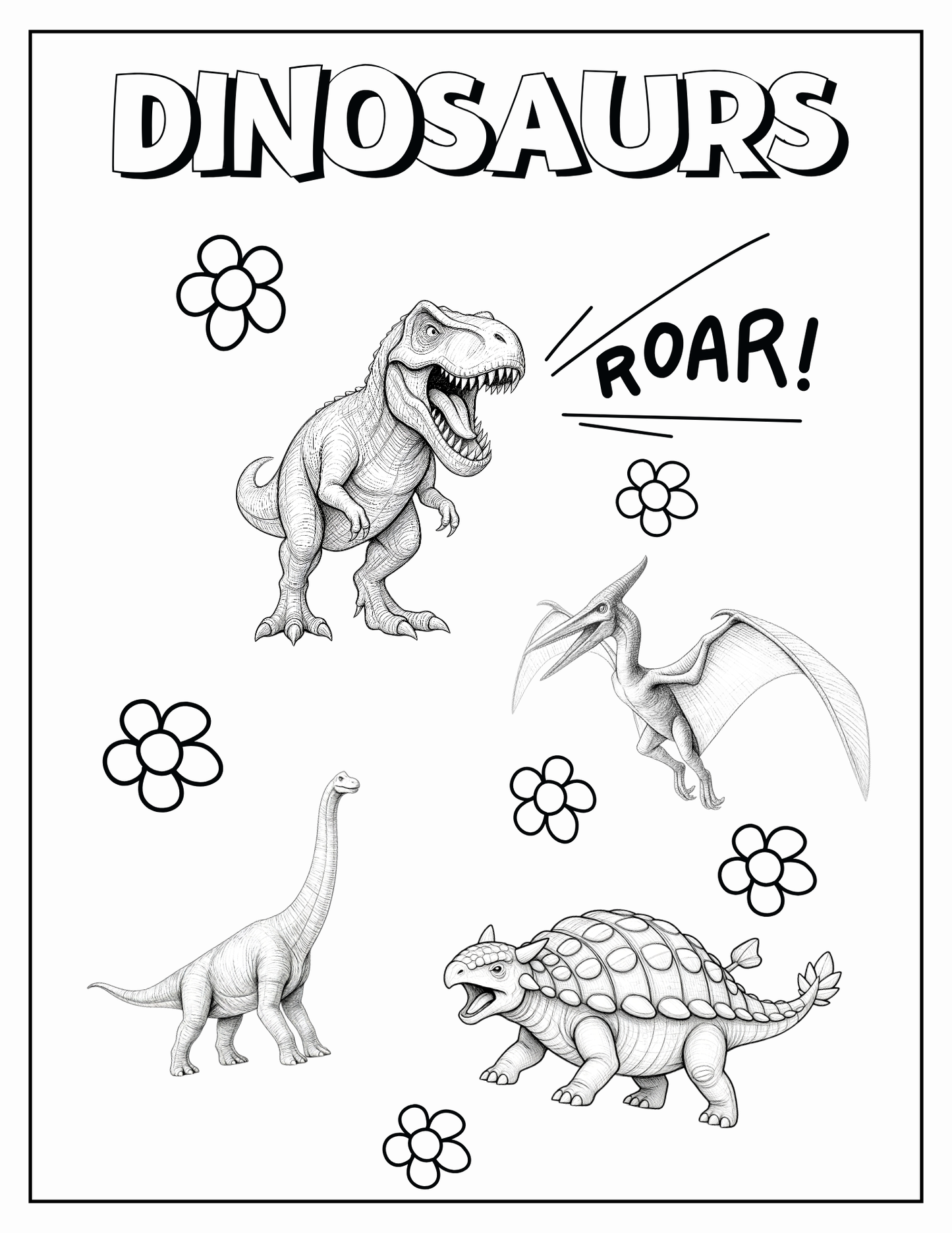 Dinosaur Coloring Book Ages 3-8-Printable PDF-15 fun Dinosaur Coloring Pages