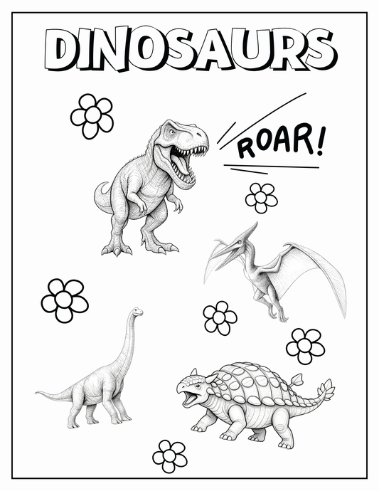 Dinosaur Coloring Book Ages 3-8-Printable PDF-15 fun Dinosaur Coloring Pages